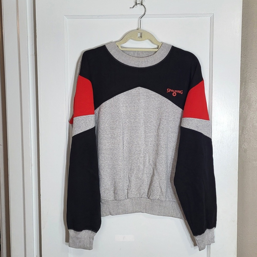 Spalding Mens Vintage Colorblock Crewneck Sweatshirt RN 58992 Grey Black Red L